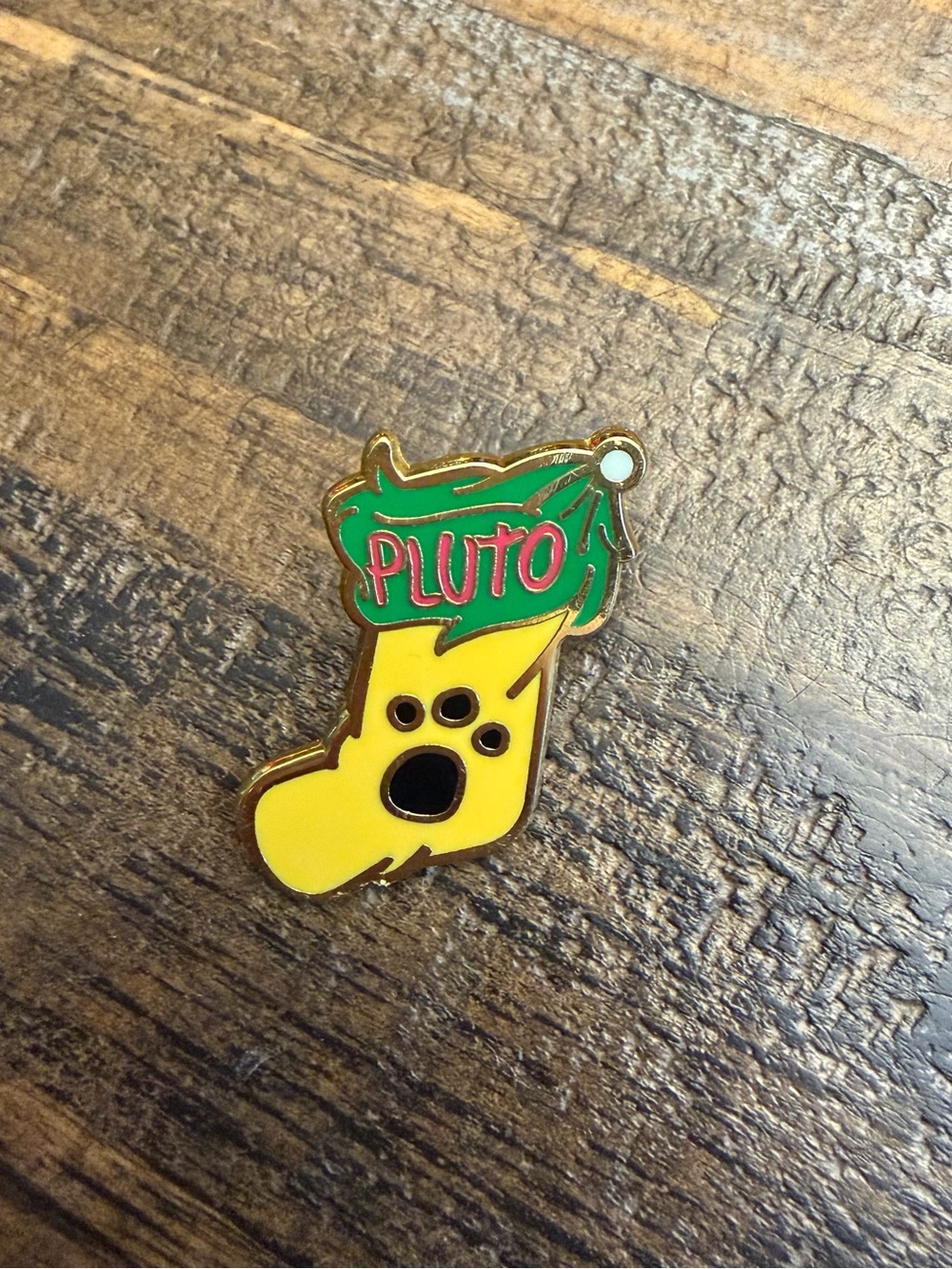 Disney Pluto Yellow & Green Pet Stocking Enamel Pin